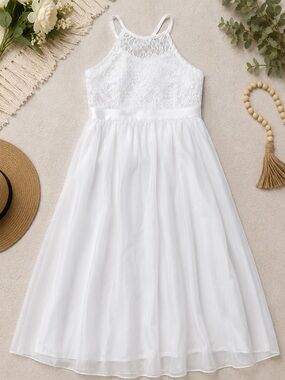 NWT iEFiEL White Lace Tulle Formal Dress Girls Size 10 Flower Girl Communion